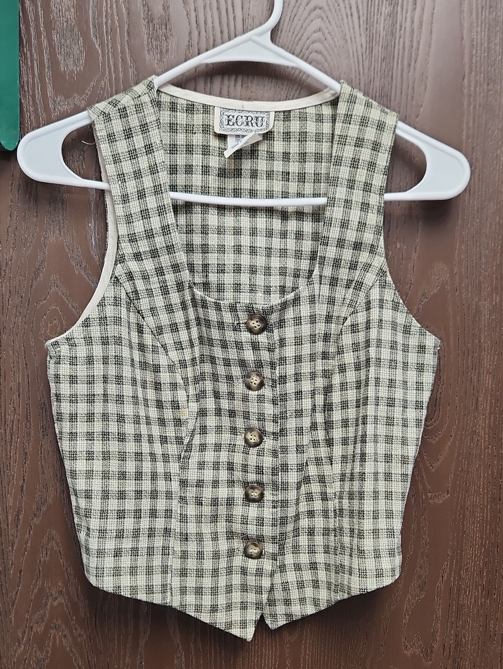 ecru Women's Green Plaid Button-Front Vest